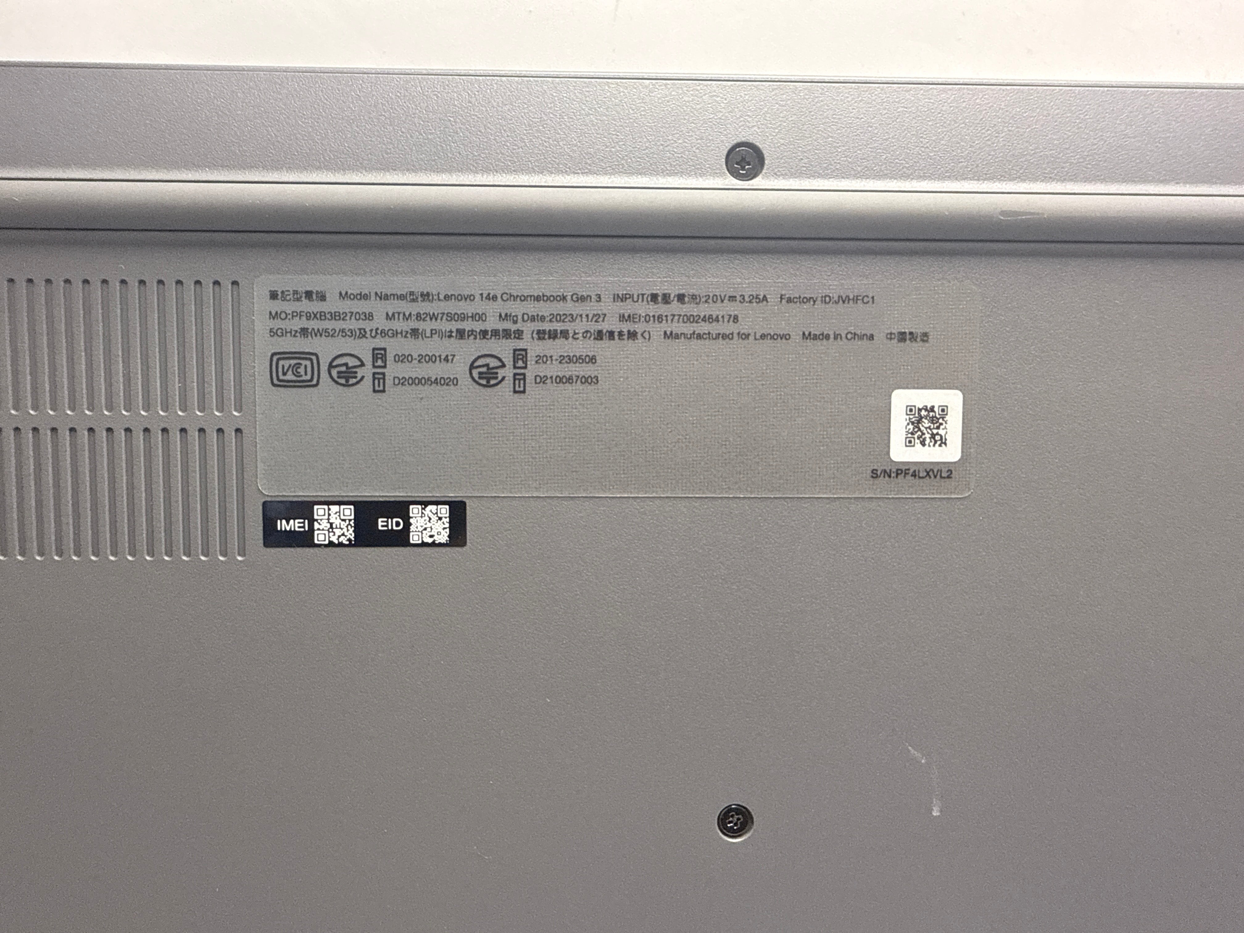 美品 Lenovo Chromebook 14e gen3 Intel N100 LTEモデル メモリ4GB